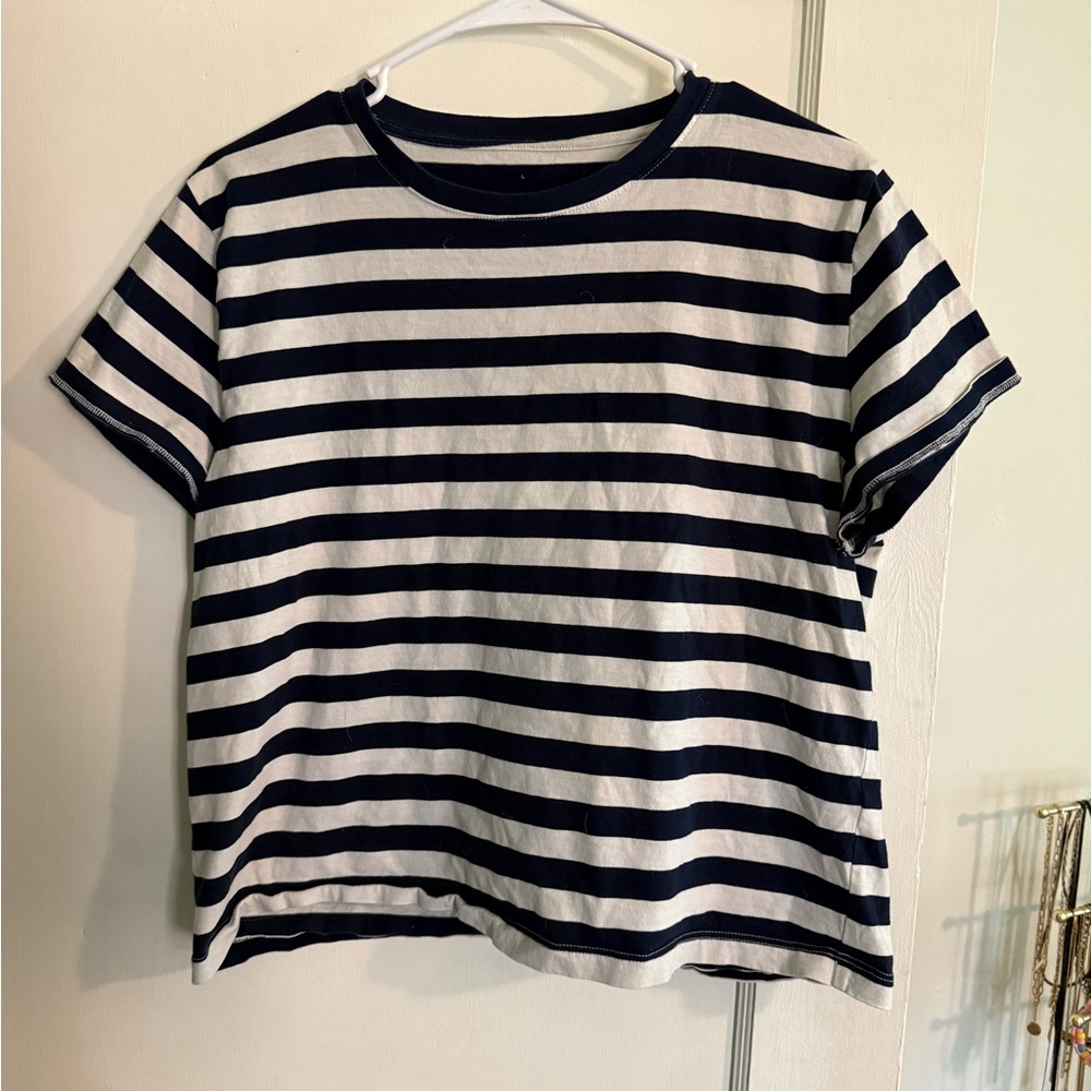 Everlane Navy and Cream Striped Tee
